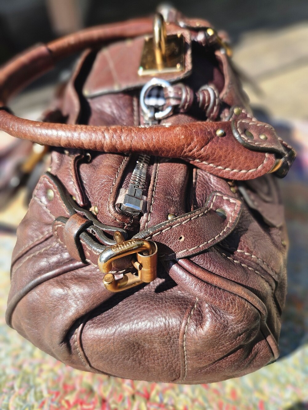 Chloé Cherry 🍒Oxblood 2006 Paddington Leather Satchel Lock Key Brass - Picture 16 of 16